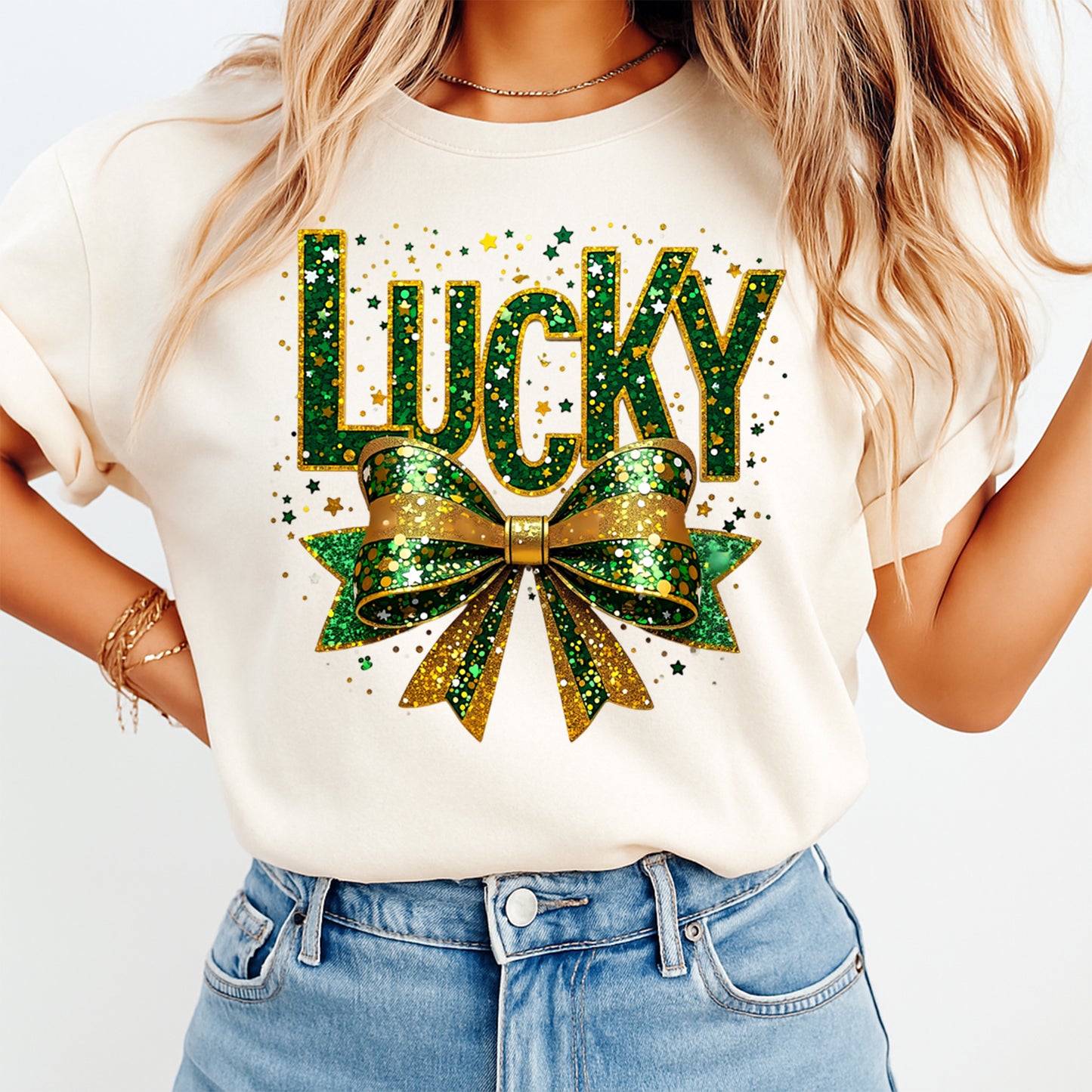 St Patrick’s Day Lucky Bow DTF Transfer – Ready to Press Iron On Heat Transfer for DIY St Patrick’s Day Shirts 12541