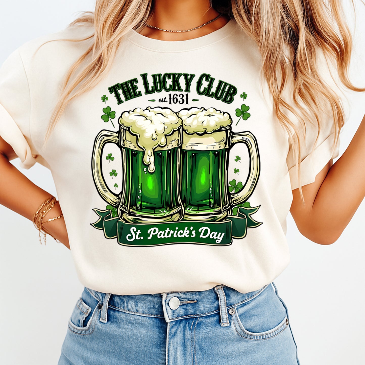 St Patrick’s Day Lucky Club Beer DTF Transfer – Ready to Press Iron On Heat Transfer for DIY St Patrick’s Day Shirts 12542