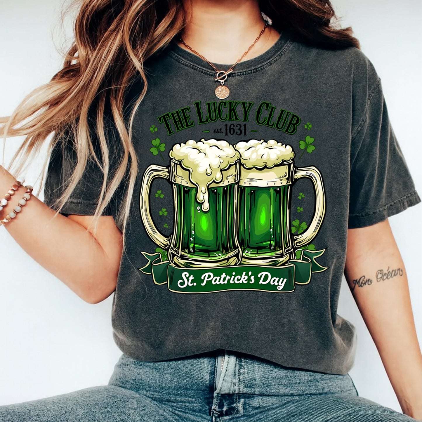 St Patrick’s Day Lucky Club Beer DTF Transfer – Ready to Press Iron On Heat Transfer for DIY St Patrick’s Day Shirts 12542