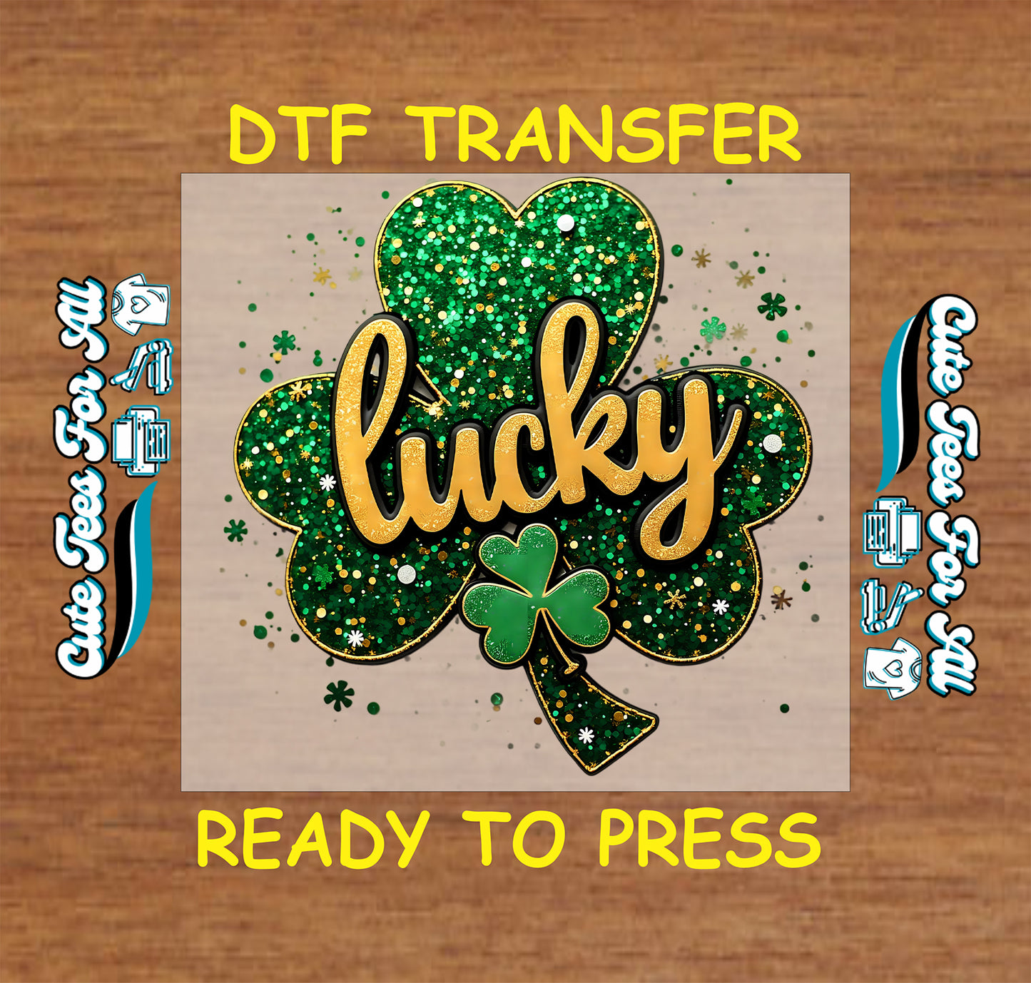 St Patrick’s Day Lucky shamrock ready to press dtf transfer with glitter clover style iron on heat transfer for DIY shirts