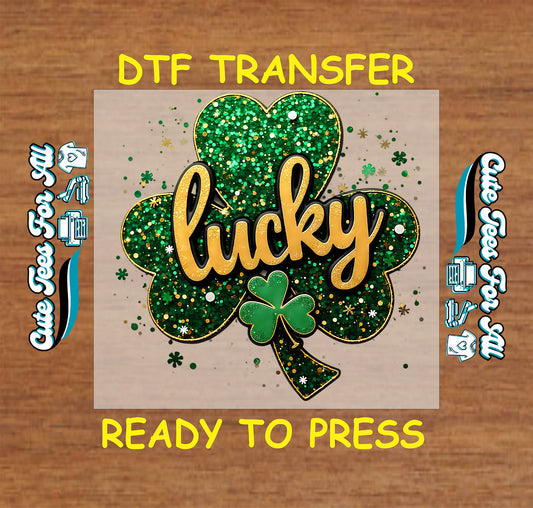 St Patrick’s Day Lucky shamrock ready to press dtf transfer with glitter clover style iron on heat transfer for DIY shirts