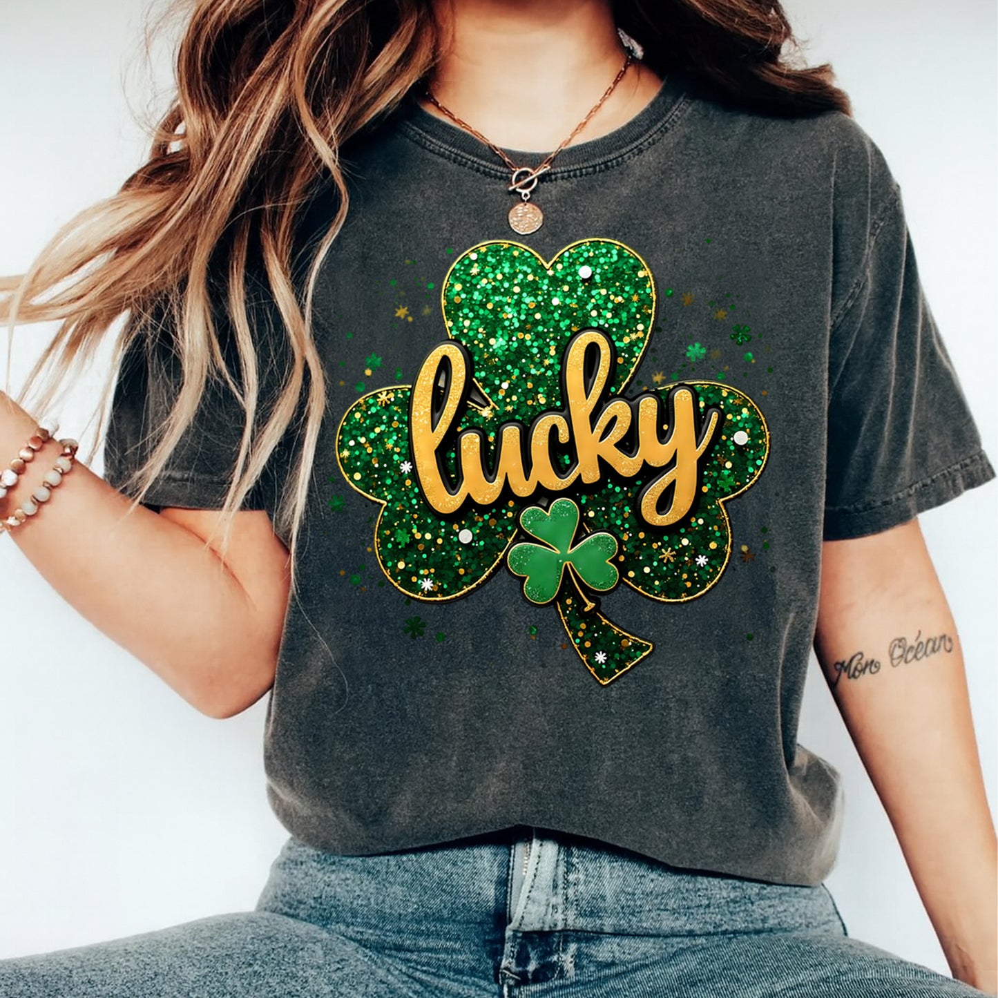 St Patrick’s Day Lucky Shamrock DTF Transfer – Ready to Press Iron On Heat Transfer for DIY St Patrick’s Day Shirts 12545