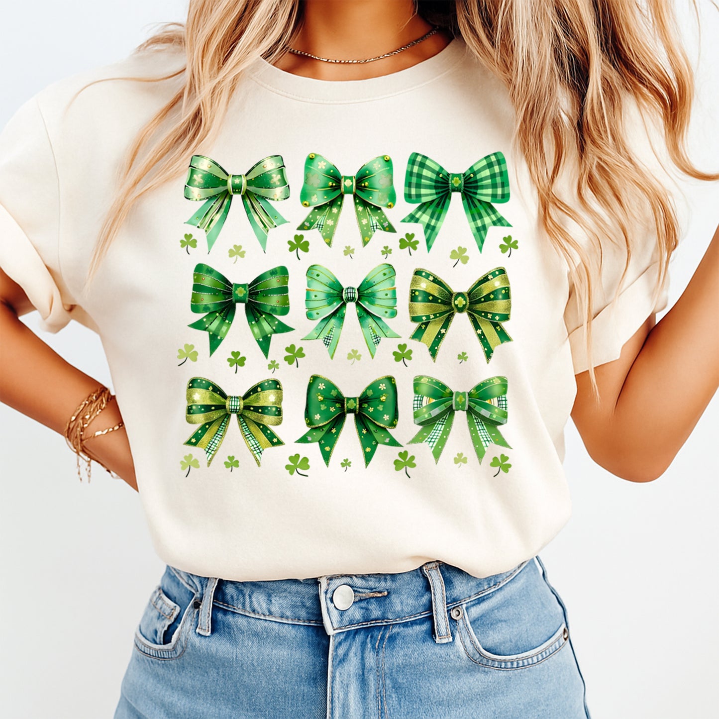 St Patrick’s Day Shamrock Bow Set DTF Transfer – Ready to Press Iron On Heat Transfer for DIY St Patrick’s Day Shirts 12546