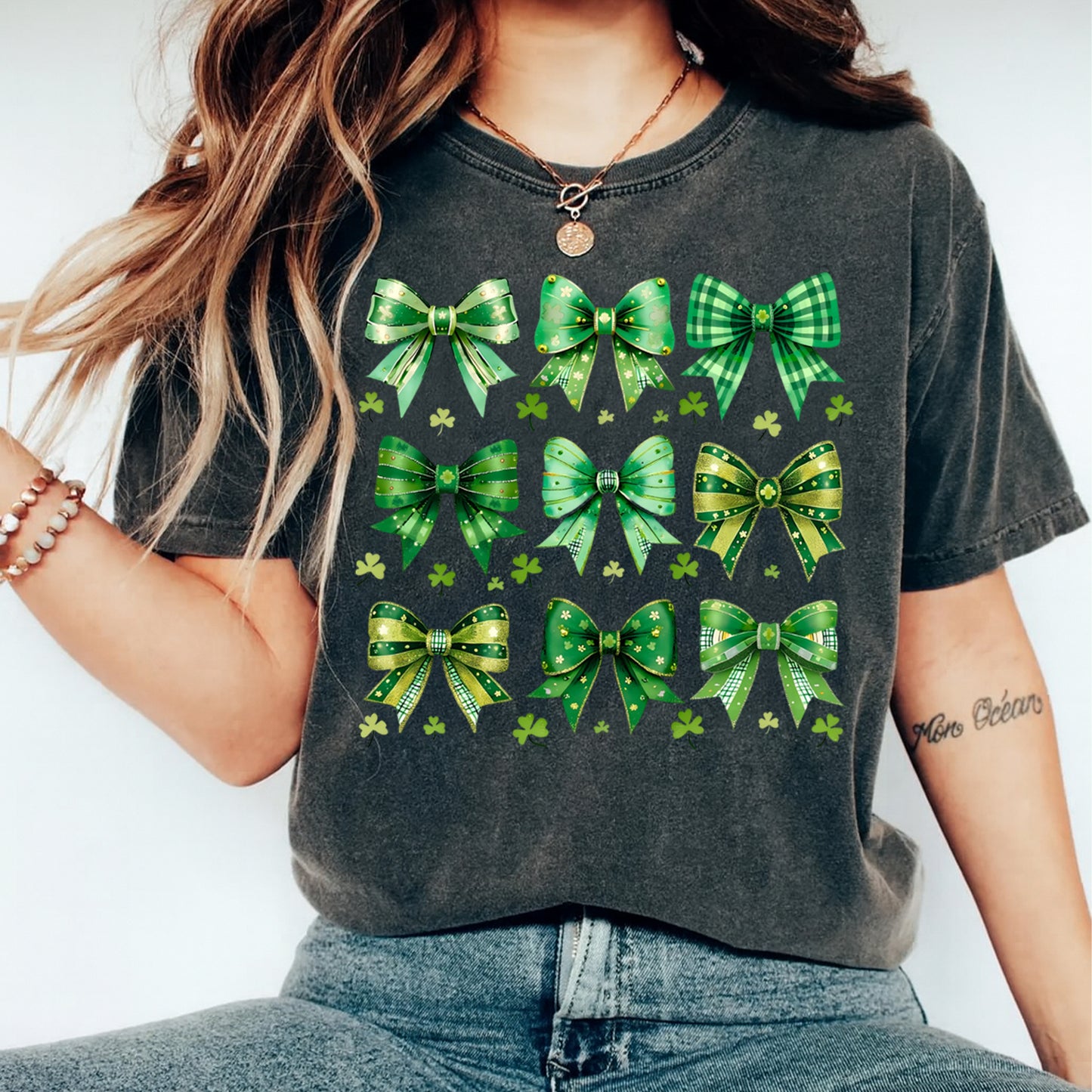 St Patrick’s Day Shamrock Bow Set DTF Transfer – Ready to Press Iron On Heat Transfer for DIY St Patrick’s Day Shirts 12546