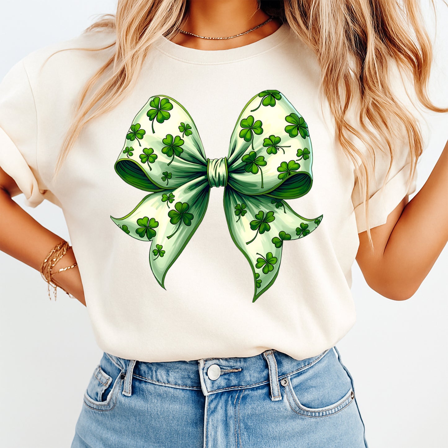 St Patrick’s Day Shamrock Bow DTF Transfer – Ready to Press Iron On Heat Transfer for DIY St Patrick’s Day Teacher Shirts 12547