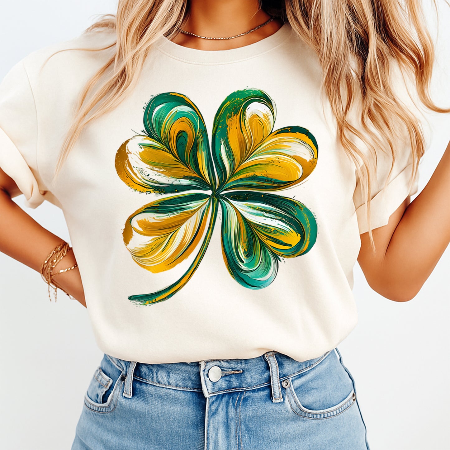 St Patricks Clover Paint DTF Transfer – Ready to Press Iron On Heat Transfer DIY St Patricks Shirts 12549