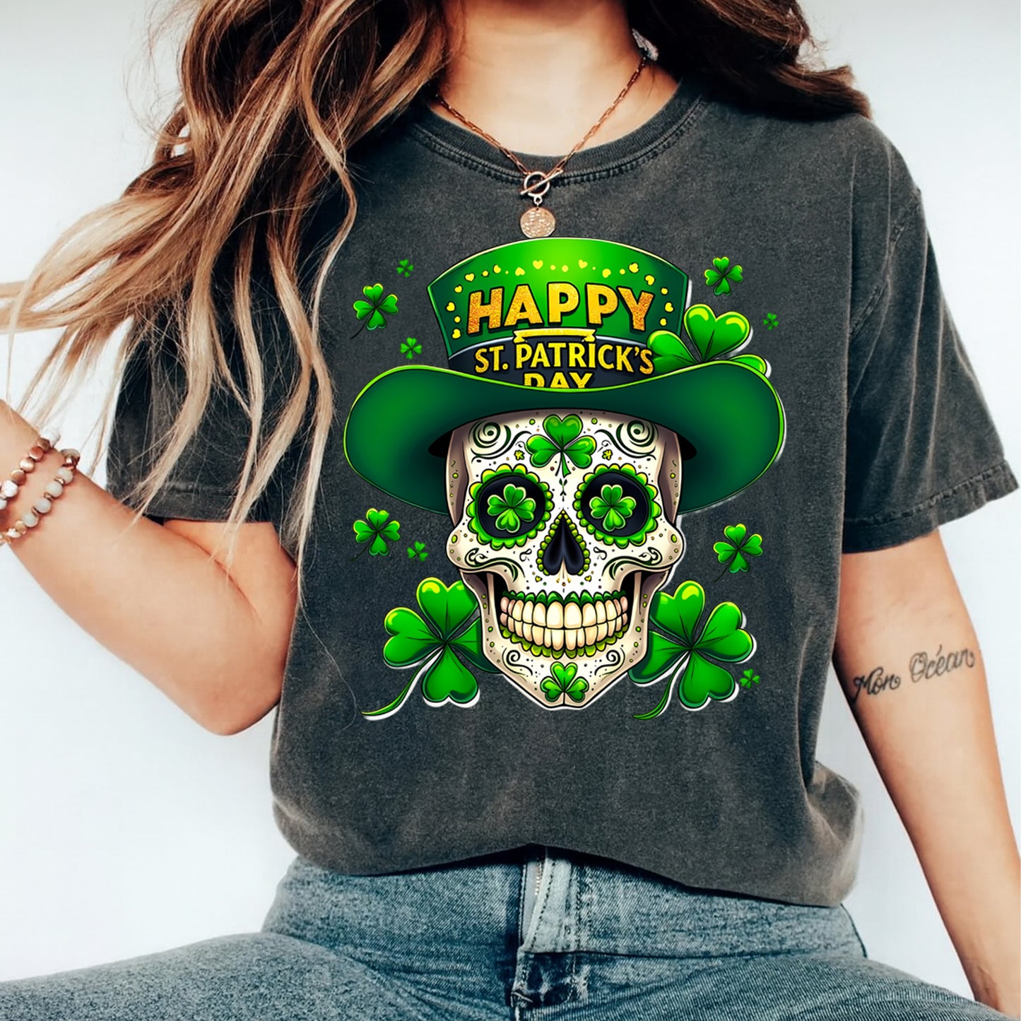 St Patricks Skull Hat DTF Transfer – Happy St Patricks Day Ready to Press Iron On Heat Transfer DIY St Patricks Shirts 12554