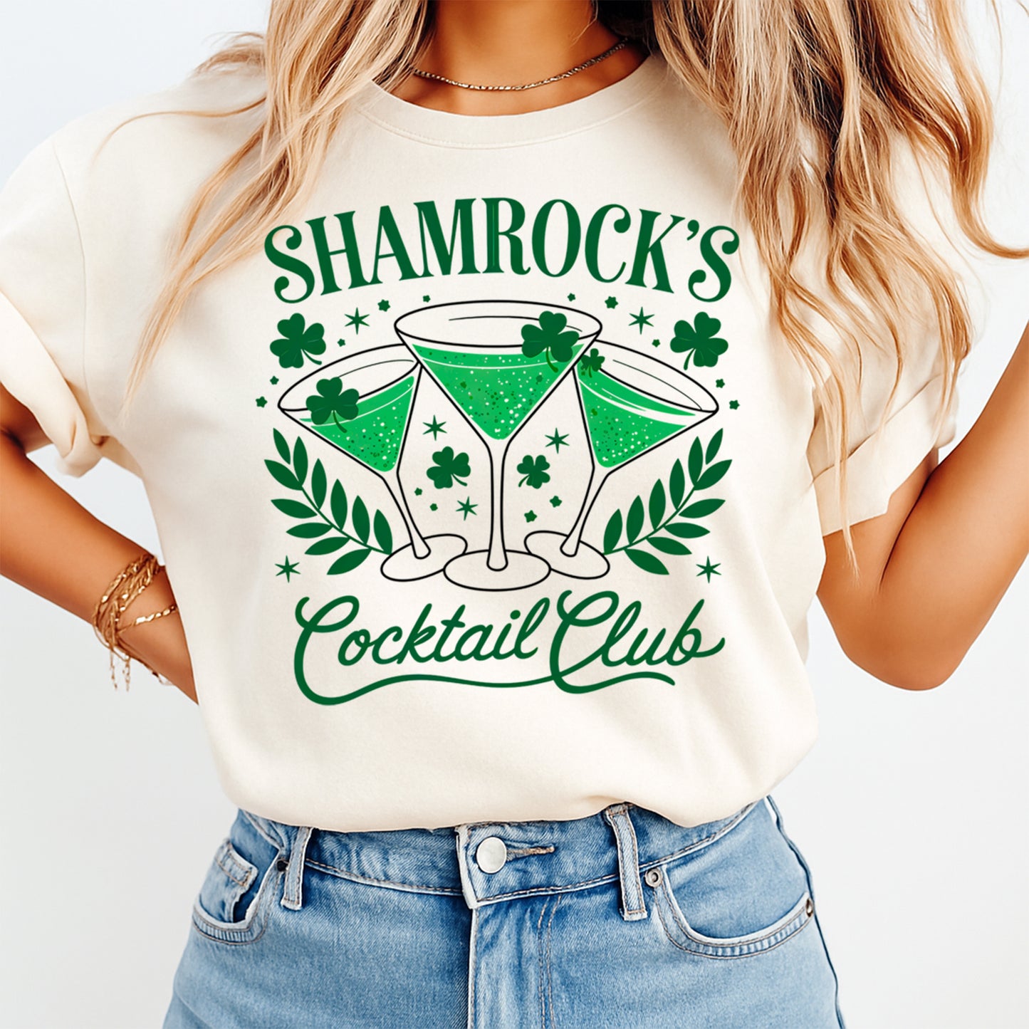St Patricks Martini DTF Transfer – Shamrock’s Cocktail Club Ready to Press Iron On Heat Transfer DIY St Patricks Shirts 12557