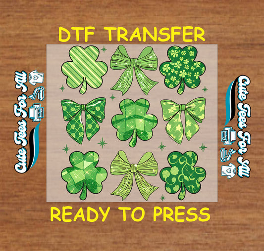 st patrick bow and shamrock ready to press dtf transfer set for diy st patrick shirts