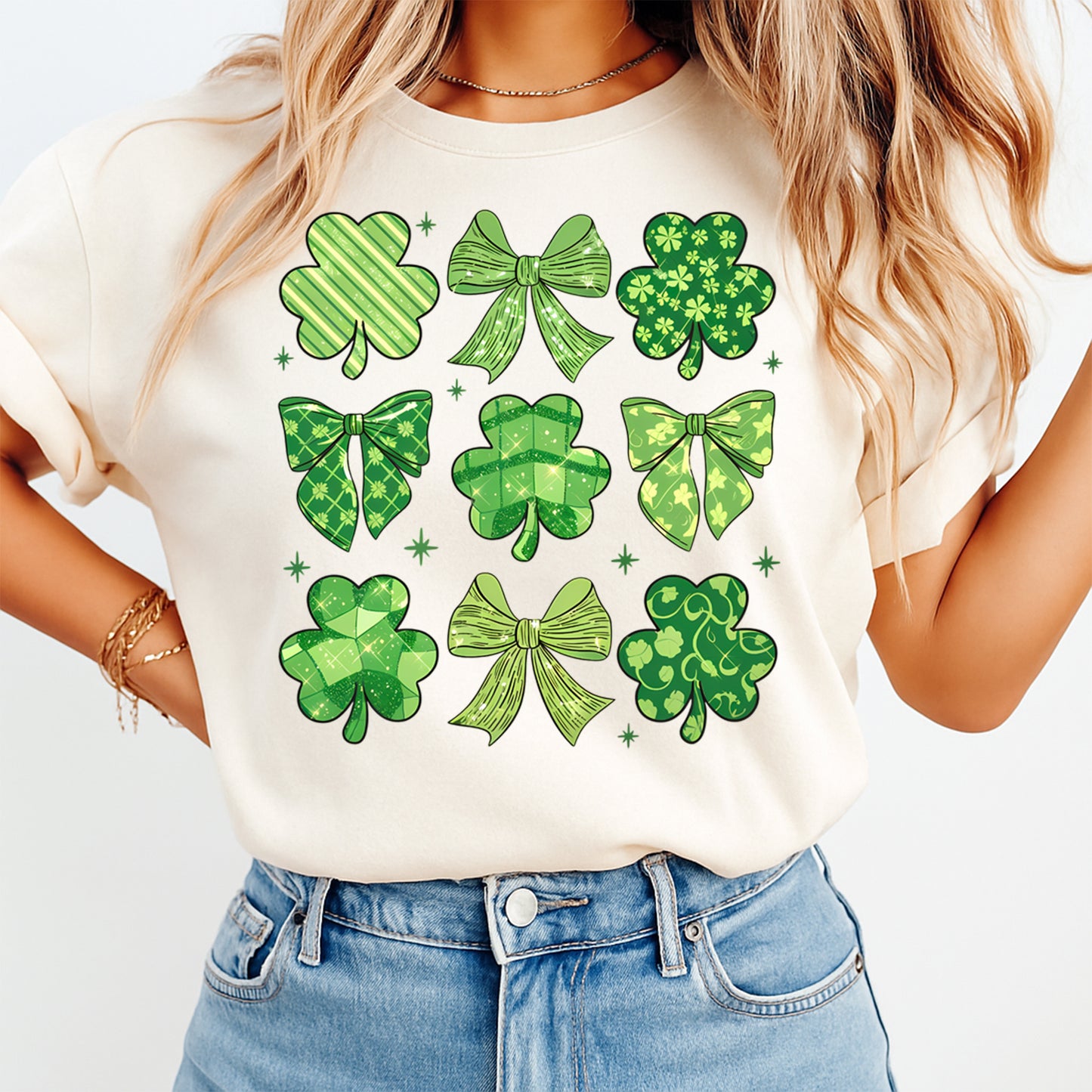 St Patrick Bow and Shamrock DTF Transfer – Ready to Press Iron On Heat Transfer for DIY St Patrick Shirts 12560