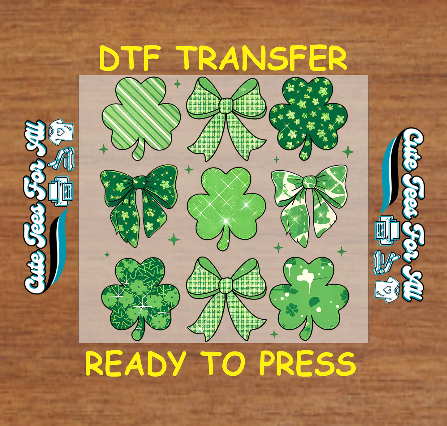 st patrick shamrock and bow ready to press dtf transfer icon set for diy st patrick shirts