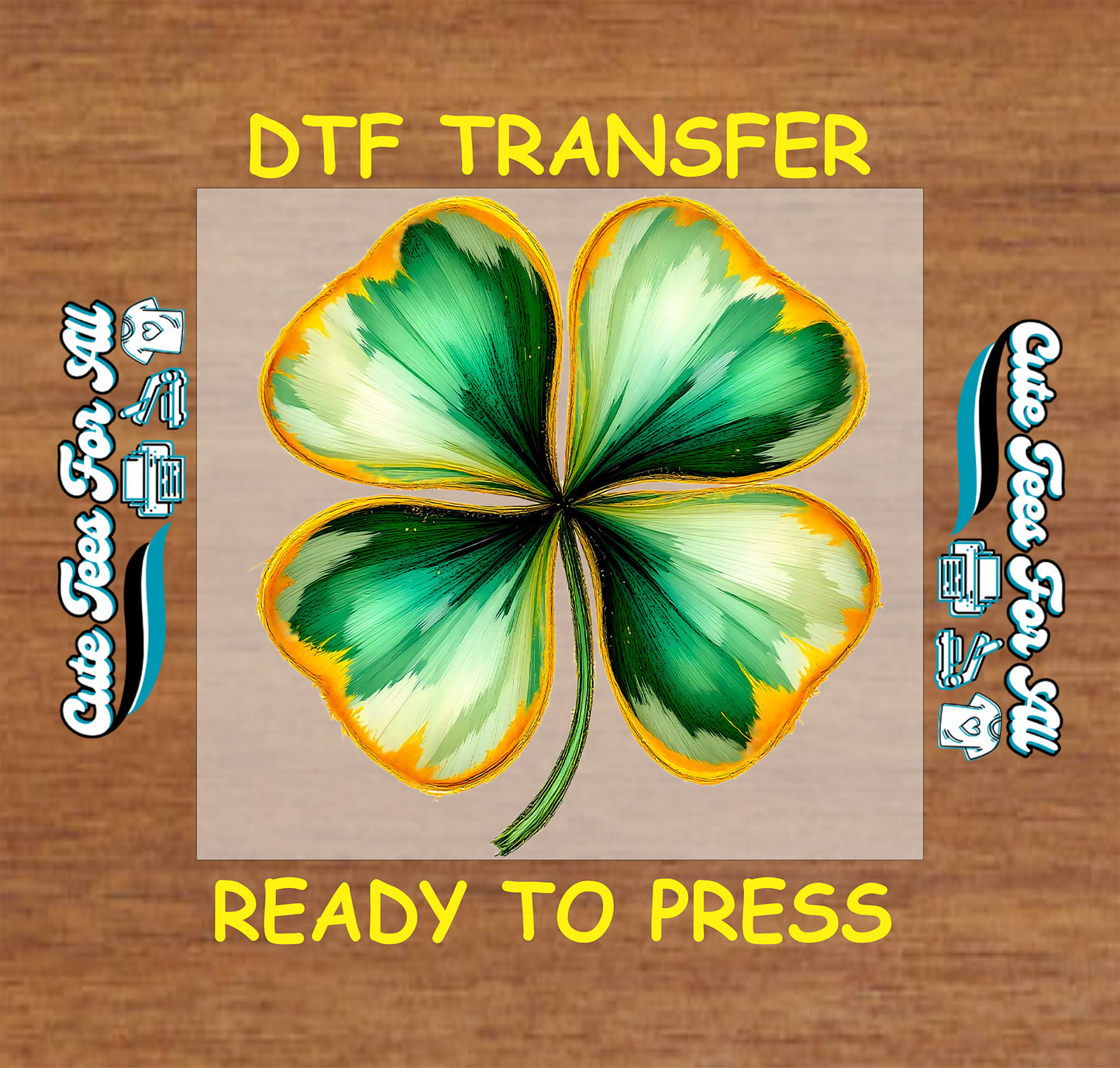ready to press dtf transfer with painted shamrock clover artwork in a St Patricks Day theme for DIY shirts