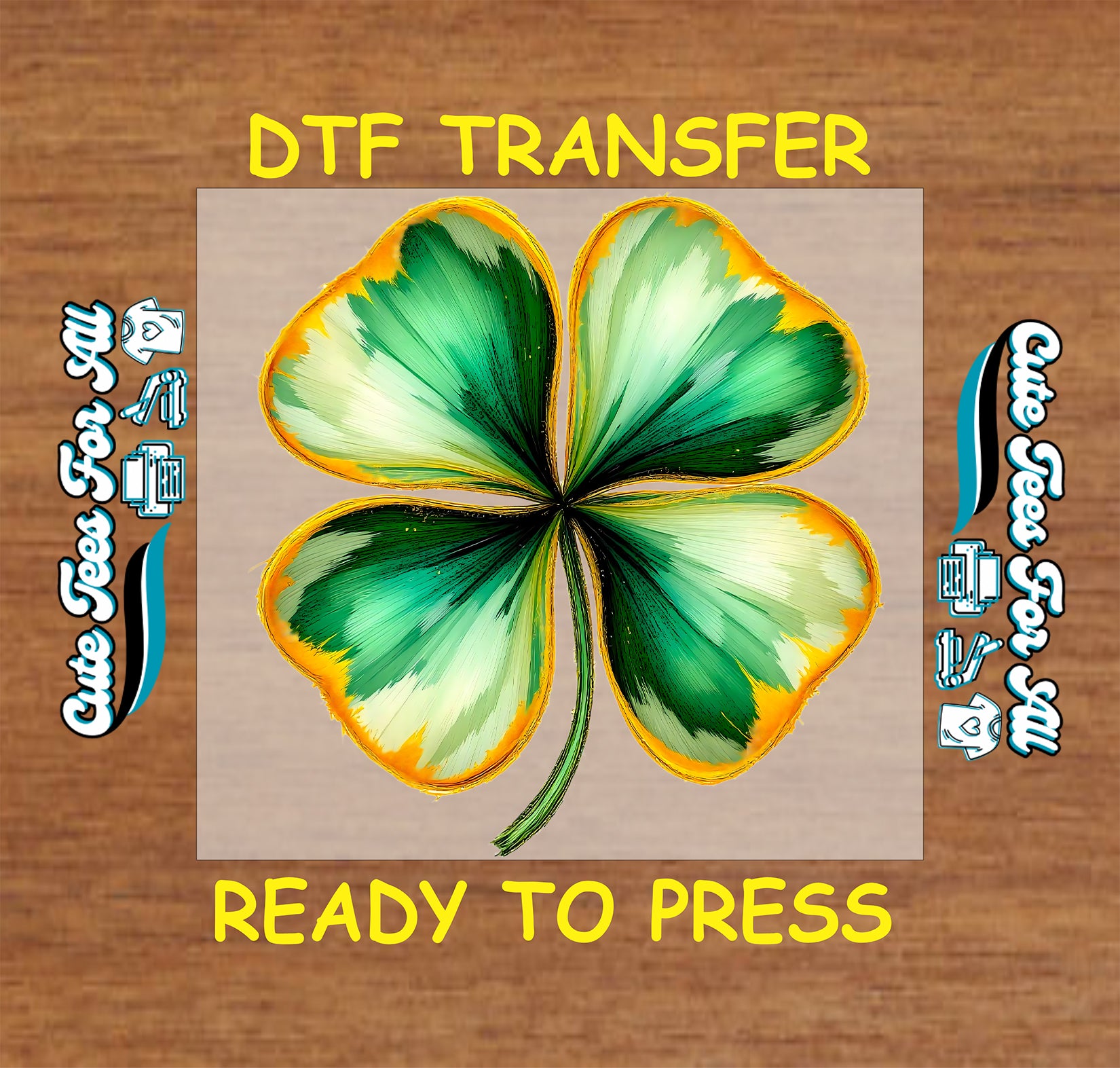 ready to press dtf transfer with painted shamrock clover artwork in a St Patricks Day theme for DIY shirts