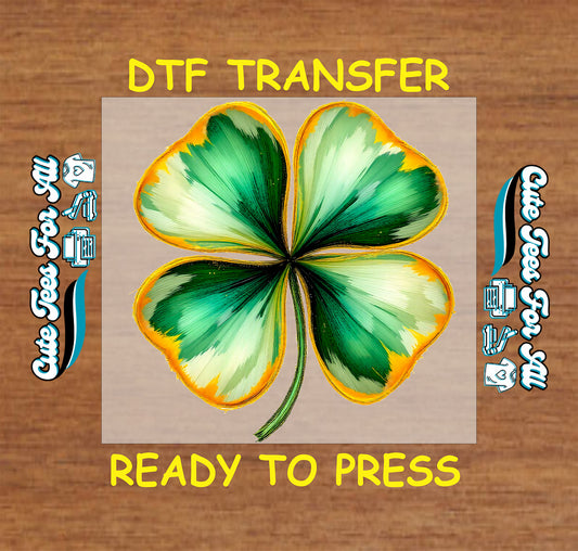 ready to press dtf transfer with painted shamrock clover artwork in a St Patricks Day theme for DIY shirts