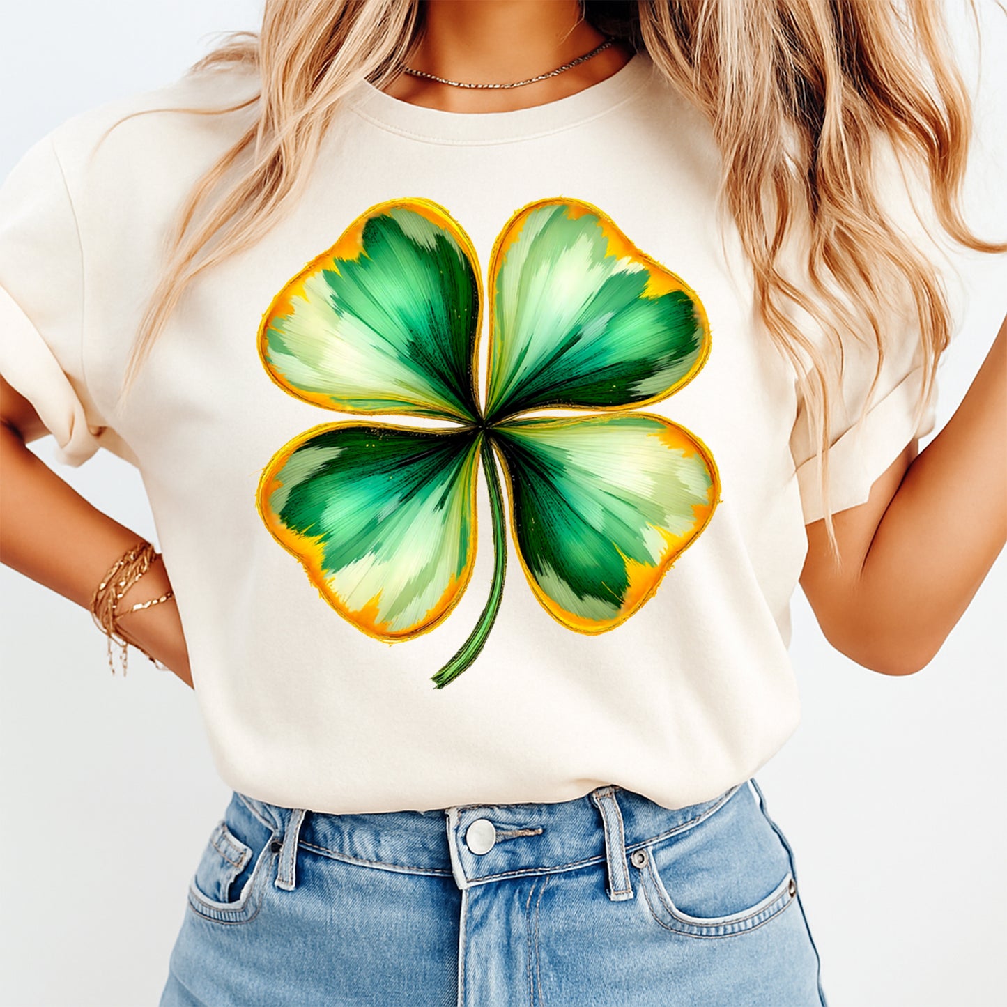 St Patricks Day DTF Transfer – Painted Shamrock Clover Ready to Press Iron On Heat Transfer for DIY St Patricks Day Shirts 12565