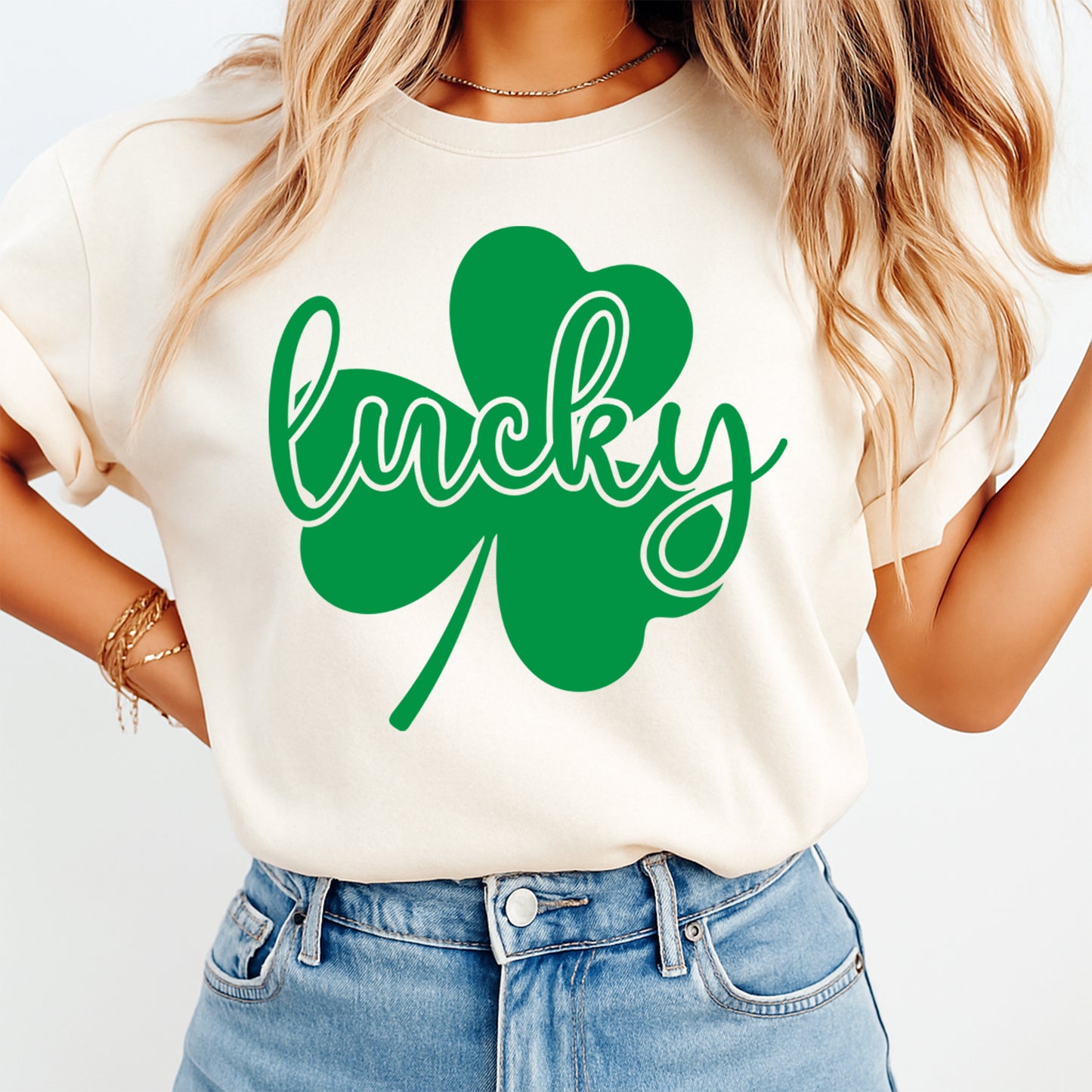 St Patricks Day DTF Transfer – Lucky Shamrock Script Ready to Press Iron On Heat Transfer for DIY St Patricks Day Shirts 12568