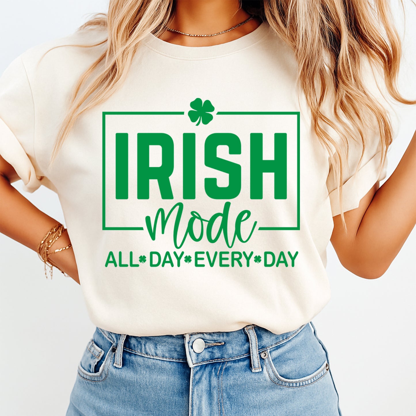 St Patricks Day DTF Transfer – Irish Mode Shamrock Typography Ready to Press Iron On Heat Transfer for DIY St Patricks Day Shirts 12569
