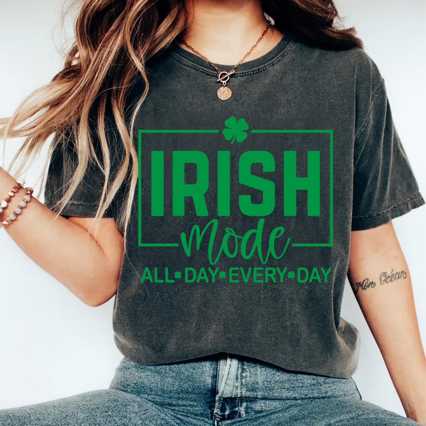 St Patricks Day DTF Transfer – Irish Mode Shamrock Typography Ready to Press Iron On Heat Transfer for DIY St Patricks Day Shirts 12569