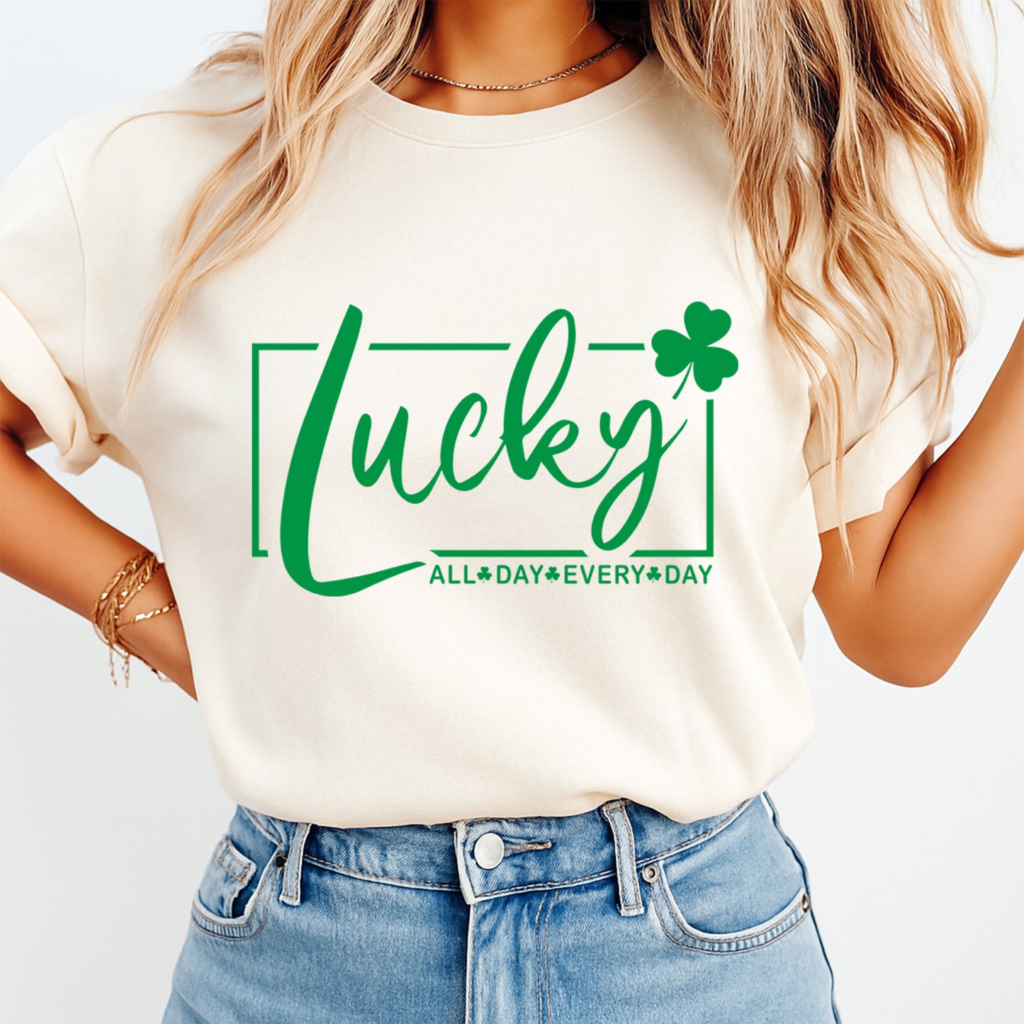 St Patricks Day DTF Transfer – Lucky Script Typography Ready to Press Iron On Heat Transfer for DIY St Patricks Day Shirts 12570