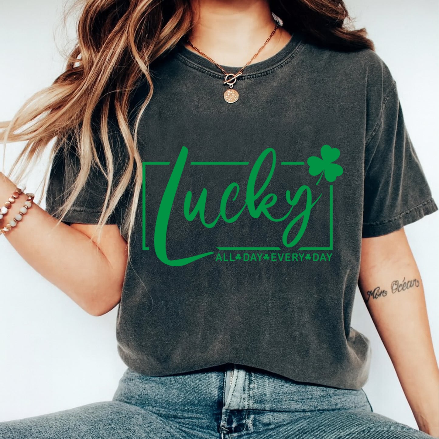 St Patricks Day DTF Transfer – Lucky Script Typography Ready to Press Iron On Heat Transfer for DIY St Patricks Day Shirts 12570