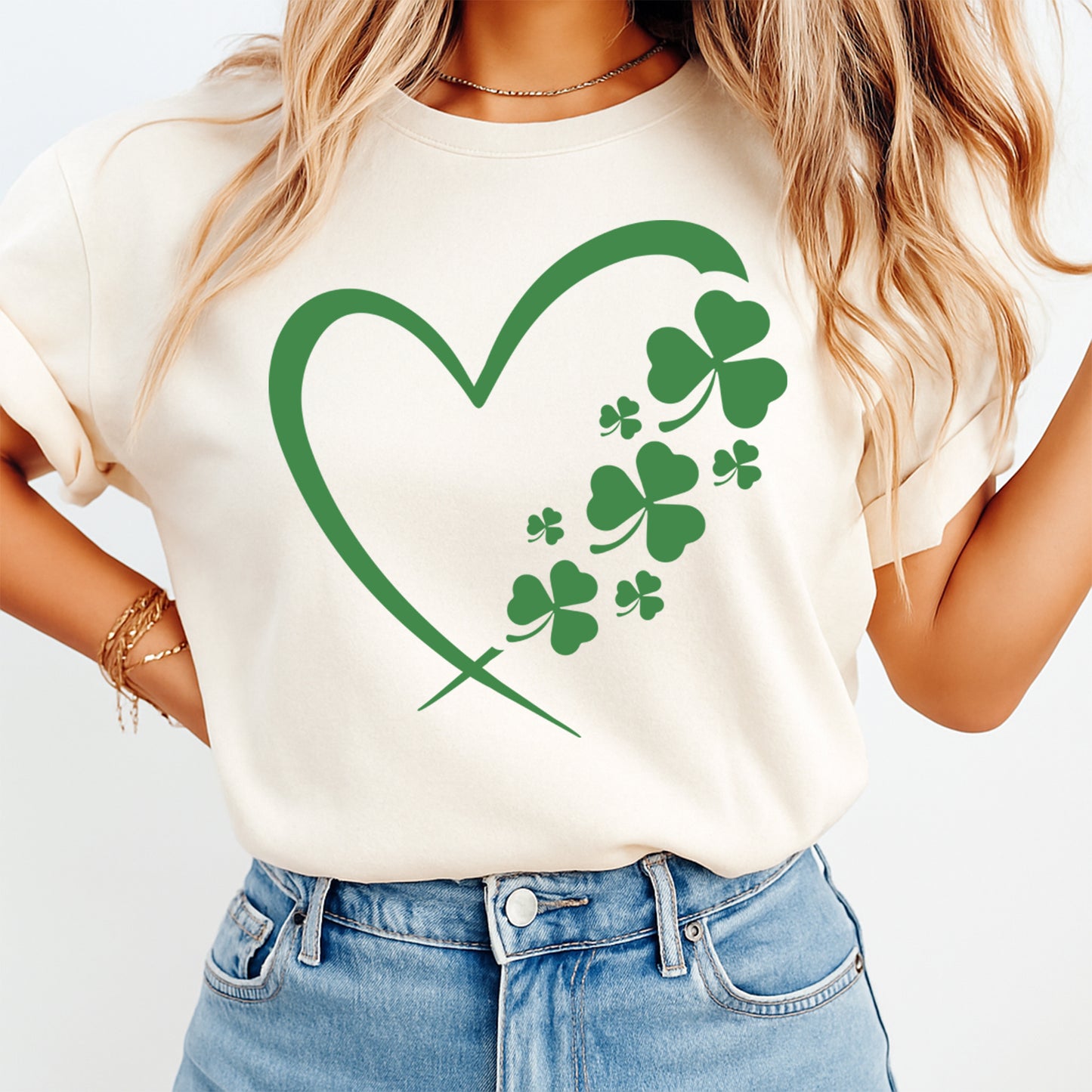 St Patricks Day DTF Transfer – Shamrock Heart Line Art Ready to Press Iron On Heat Transfer for DIY St Patricks Day Shirts 12572