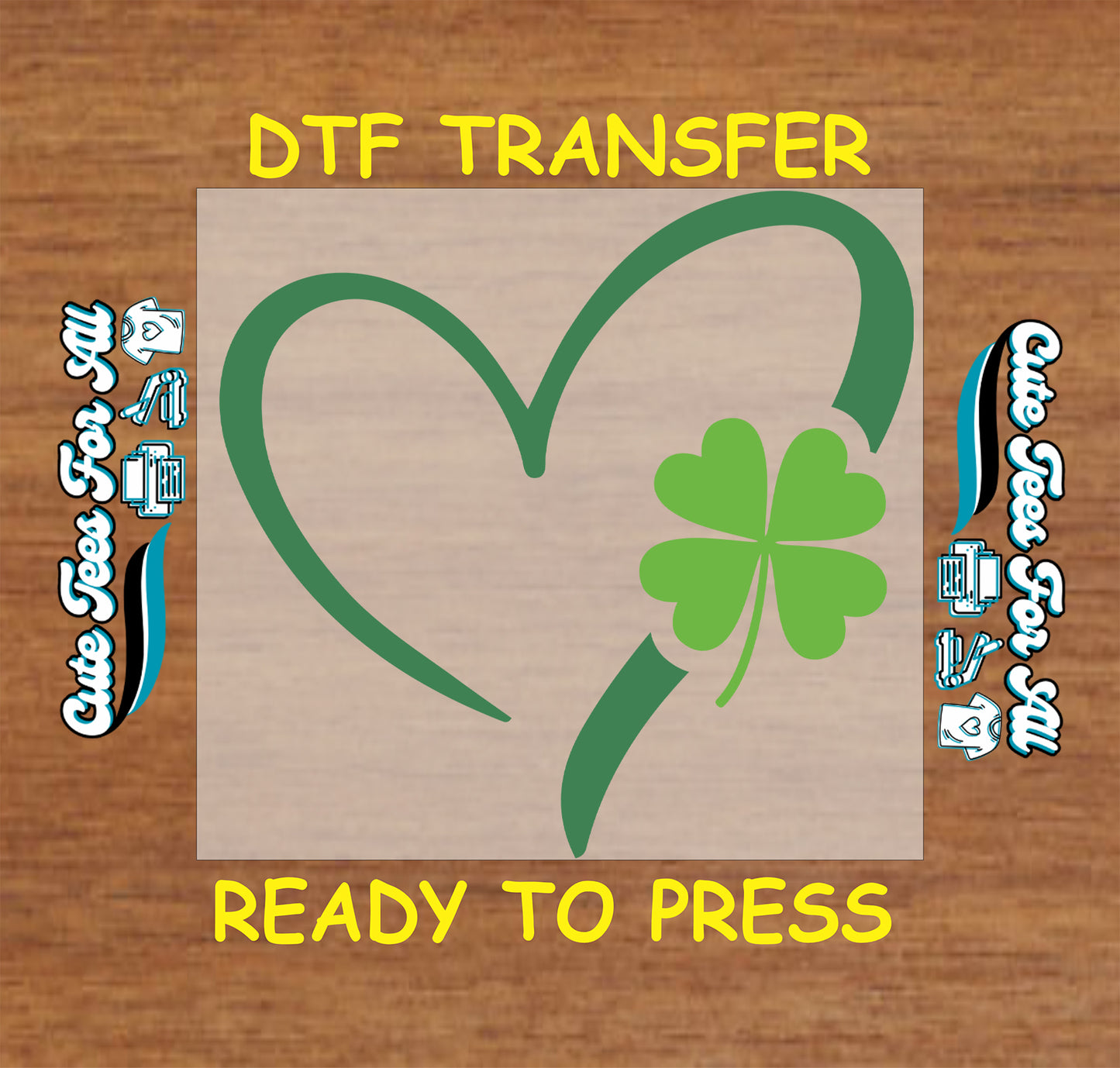 ready to press dtf transfer with minimal shamrock heart line art for St Patricks Day DIY shirts