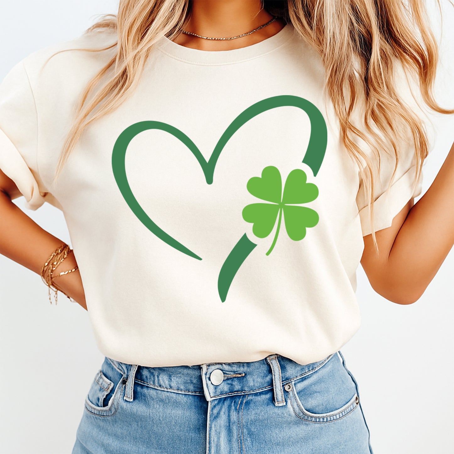 St Patricks Day DTF Transfer – Minimal Shamrock Heart Line Ready to Press Iron On Heat Transfer for DIY St Patricks Day Shirts 12574