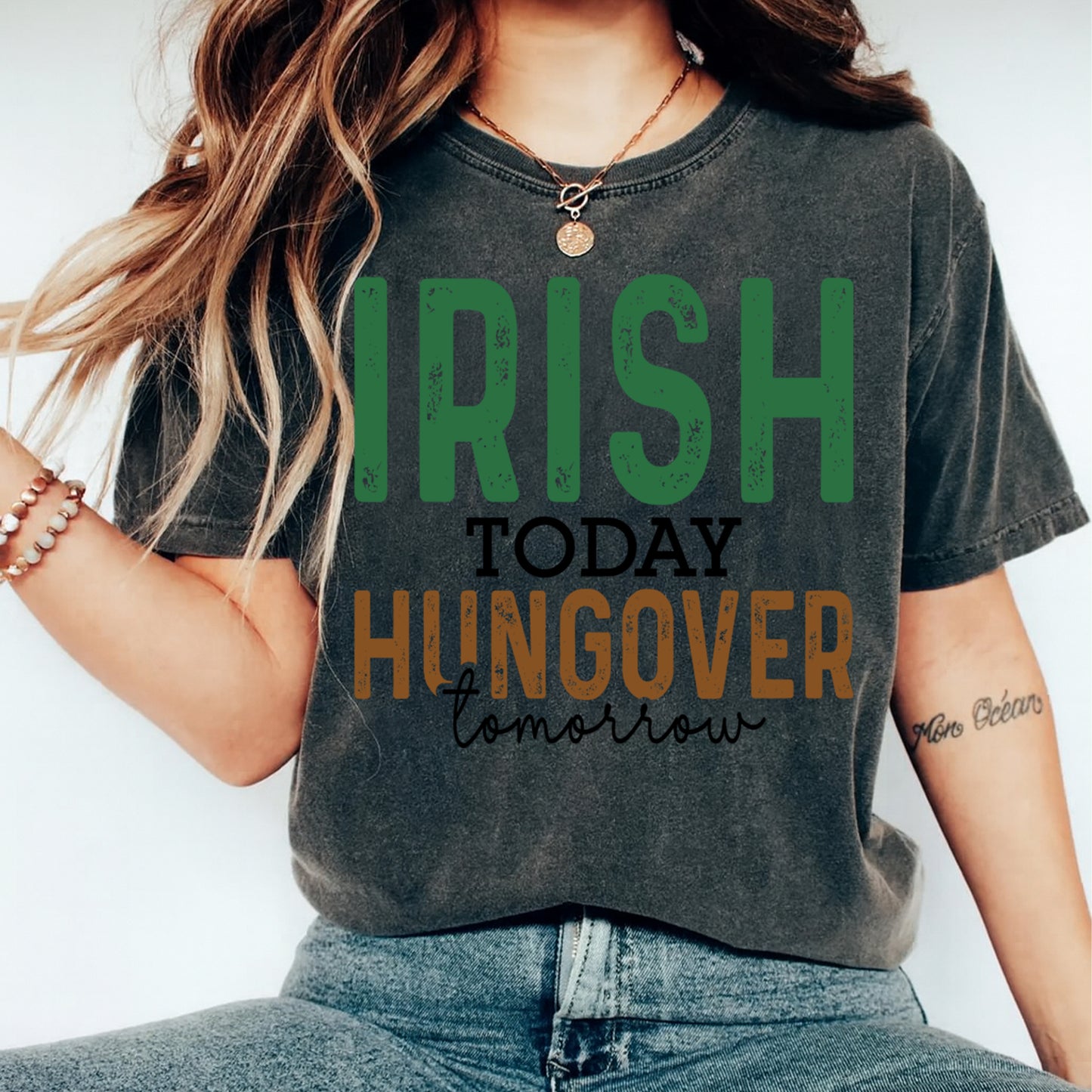 St Patricks Day DTF Transfer – Irish Today Hungover Tomorrow Typography Ready to Press Iron On Heat Transfer for DIY St Patricks Day Shirts 12575
