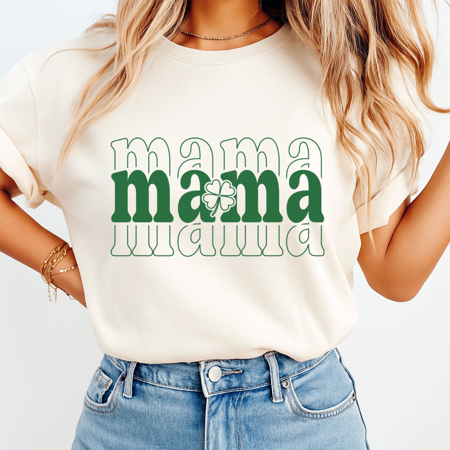 St Patricks Day DTF Transfer – Mama Shamrock Typography Ready to Press Iron On Heat Transfer for DIY St Patricks Day Shirts 12576