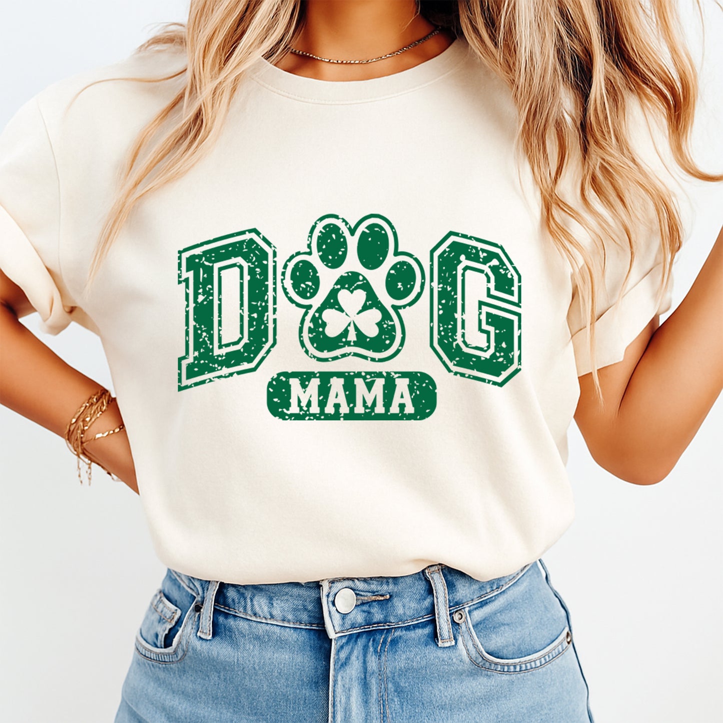 St Patricks Day DTF Transfer – Dog Mama Paw Shamrock Ready to Press Iron On Heat Transfer for DIY St Patricks Day Shirts 12579