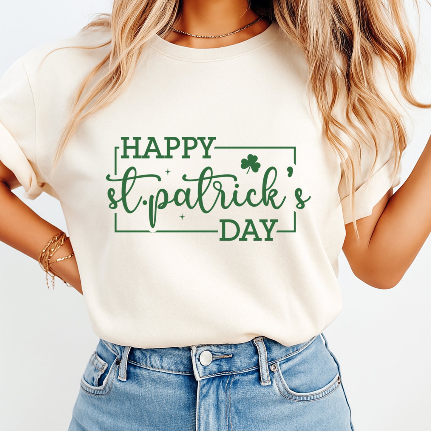 St Patricks Day DTF Transfer – Happy St Patricks Day Script Frame Ready to Press Iron On Heat Transfer DIY St Patricks Day Shirts 12581