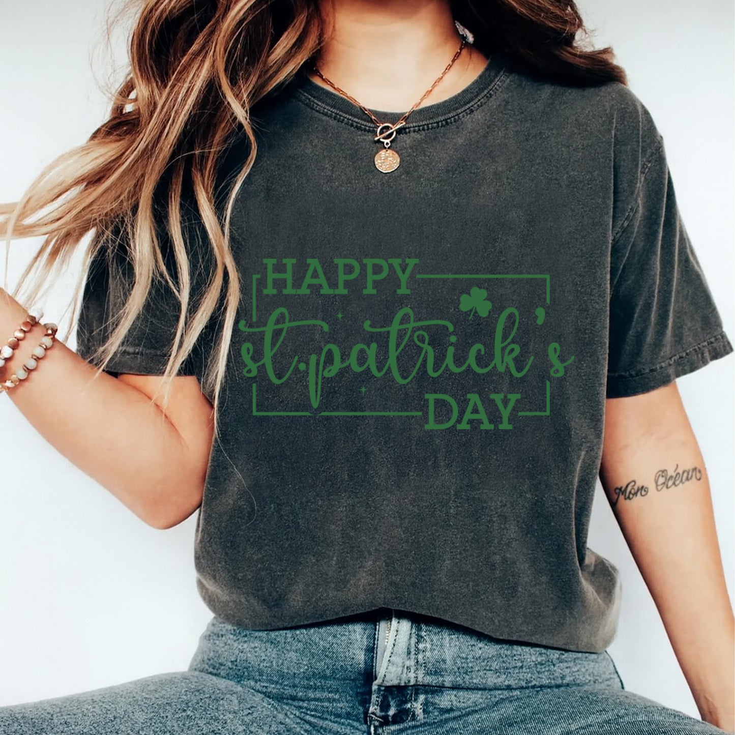 St Patricks Day DTF Transfer – Happy St Patricks Day Script Frame Ready to Press Iron On Heat Transfer DIY St Patricks Day Shirts 12581