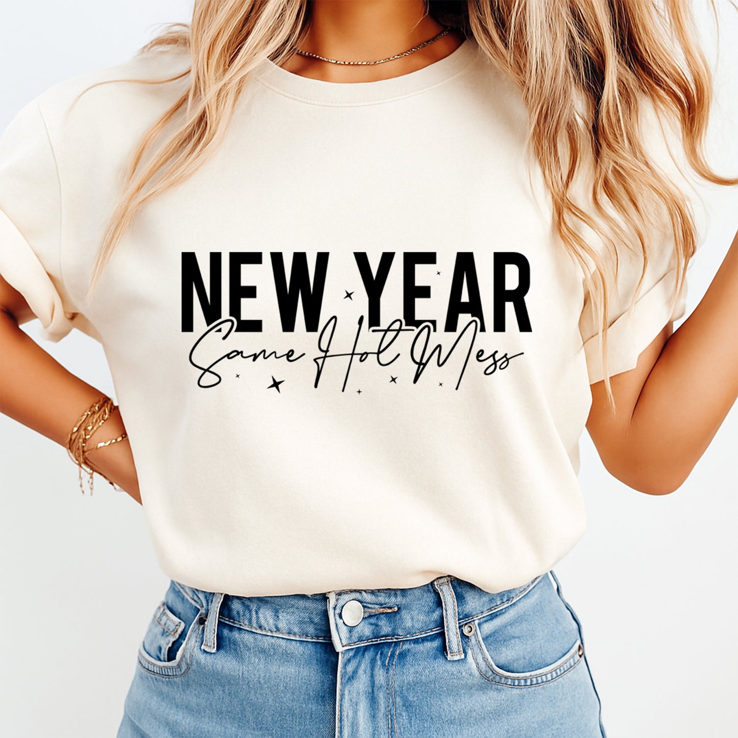 New Year DTF Transfer – New Year Same Hot Mess Script Quote Ready to Press Iron on Heat Transfer DIY New Year Shirts 12590