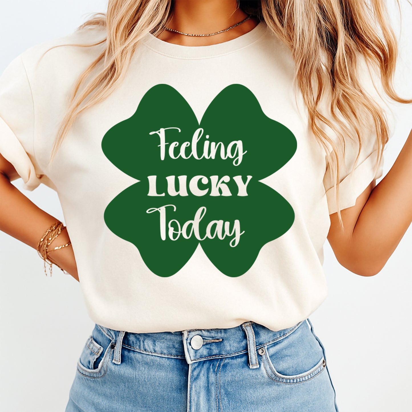 St Patrick's Day Clover DTF Transfer – Feeling Lucky Today Ready to Press Iron On Heat Transfer DIY St Patrick's Day Shirts 12596