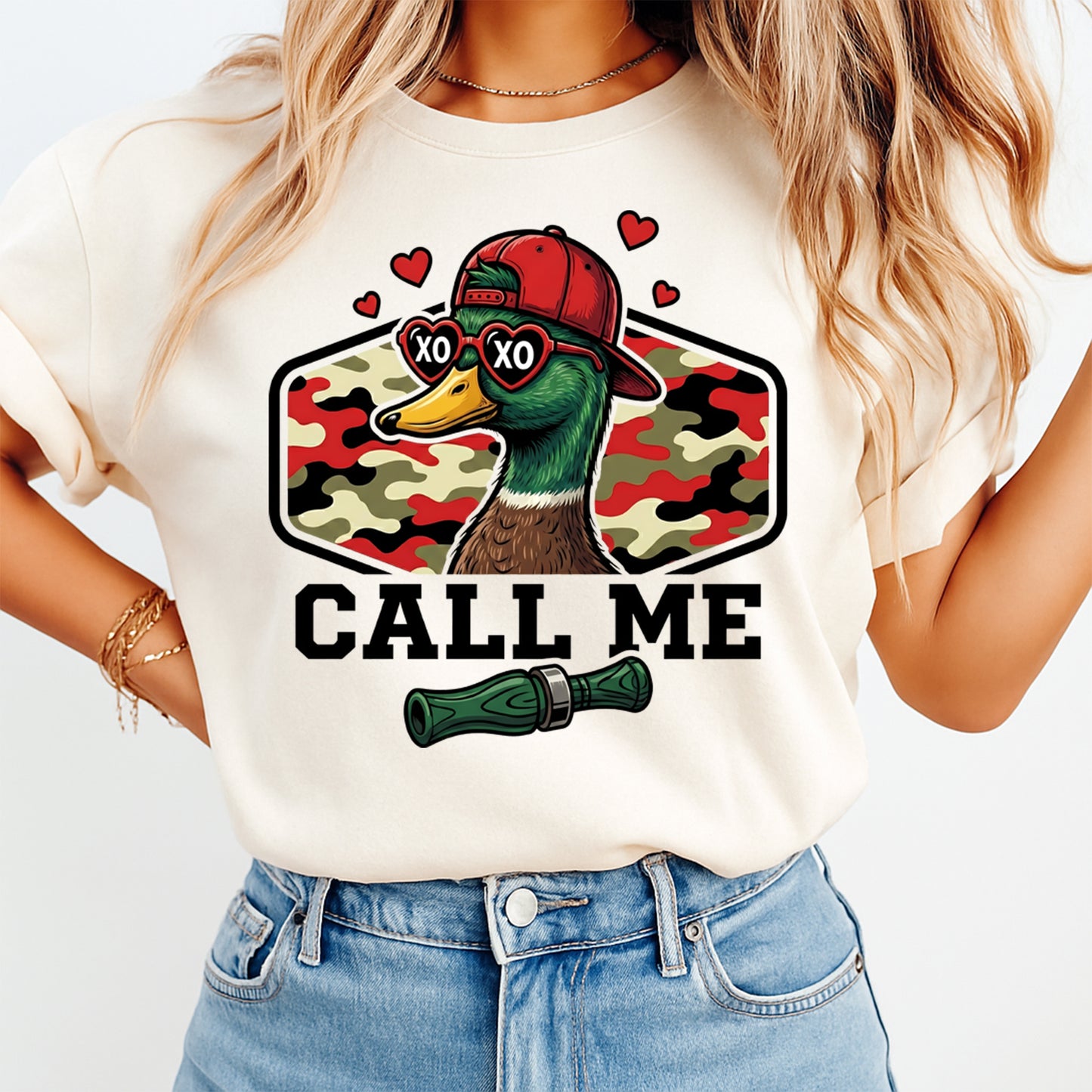 Valentine Duck DTF Transfer – Call Me Hunting Graphic Ready to Press Iron On Heat Transfer DIY Shirts 12604
