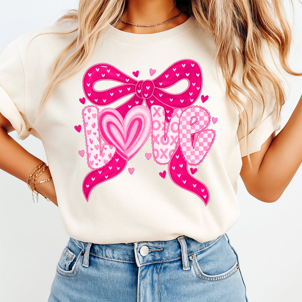 Valentine DTF Transfer – Love Bow Heart Letters Ready to Press Iron On Heat Transfer DIY Valentine Shirts 12607