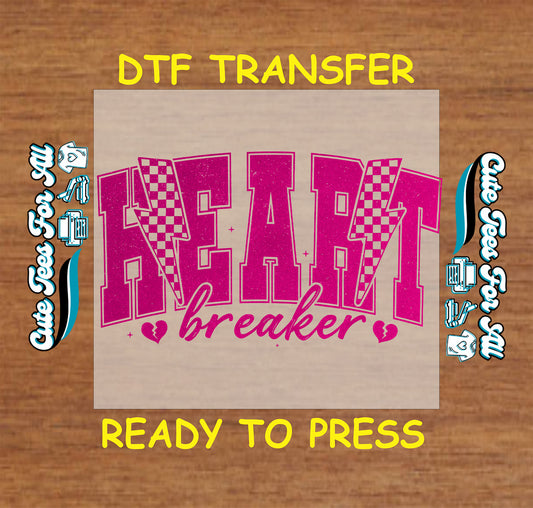 Heart breaker lightning ready to press dtf transfer with varsity lettering and broken heart details for diy valentine shirts