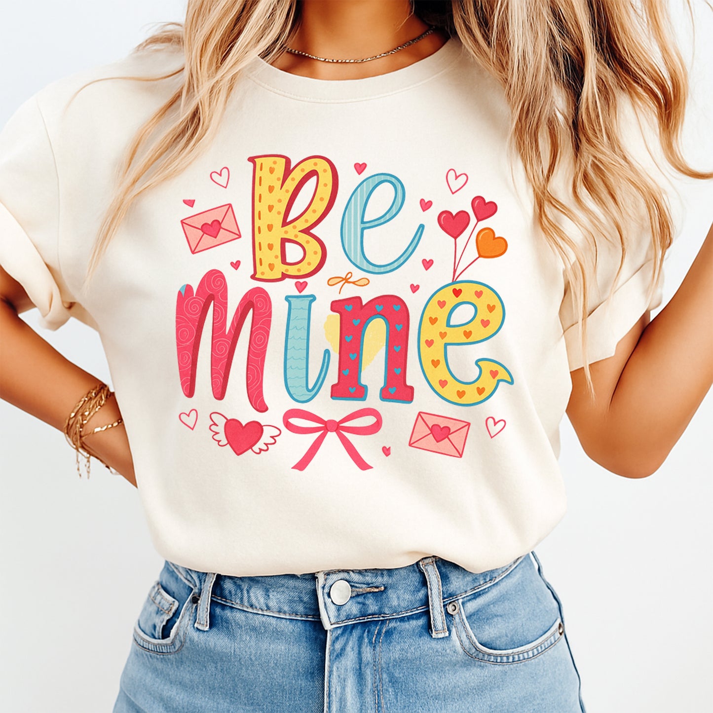 Valentines Be Mine Hearts DTF Transfer – Cute Love Letters Ready to Press Iron On Heat Transfer for DIY Valentines Shirts 12613