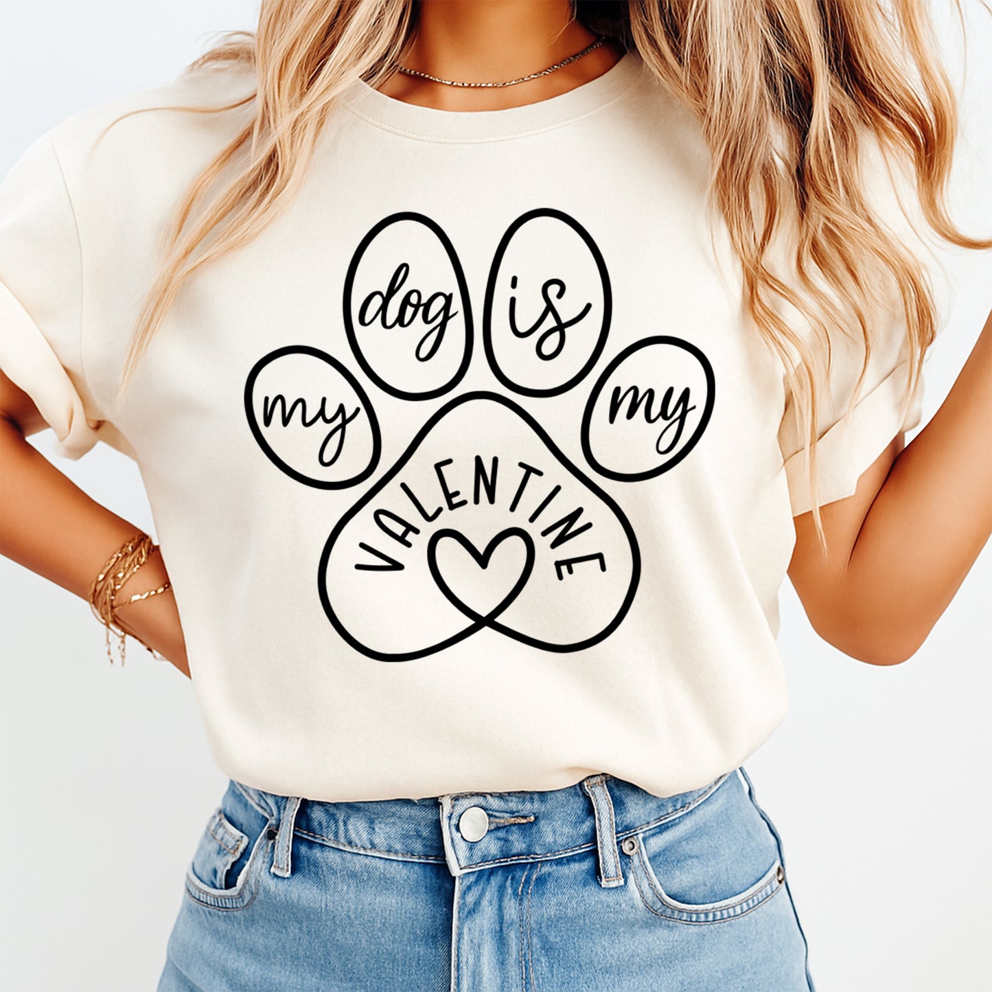 Valentines Dog Paw DTF Transfer – My Dog Is My Valentine Ready to Press Iron On Heat Transfer for DIY Valentines Shirts 12619