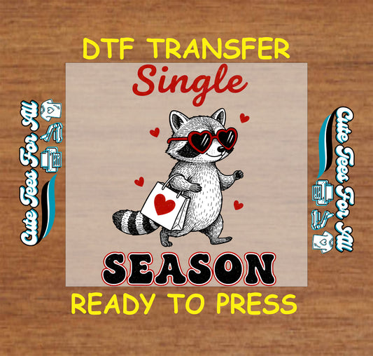 Single season raccoon with heart glasses ready to press dtf heat transfer for DIY Valentines shirts