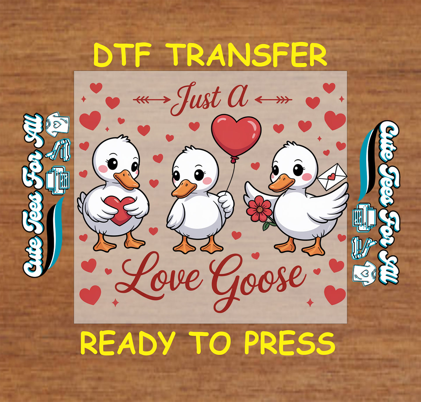 Love goose valentines cartoon characters ready to press dtf heat transfer for DIY Valentines shirts