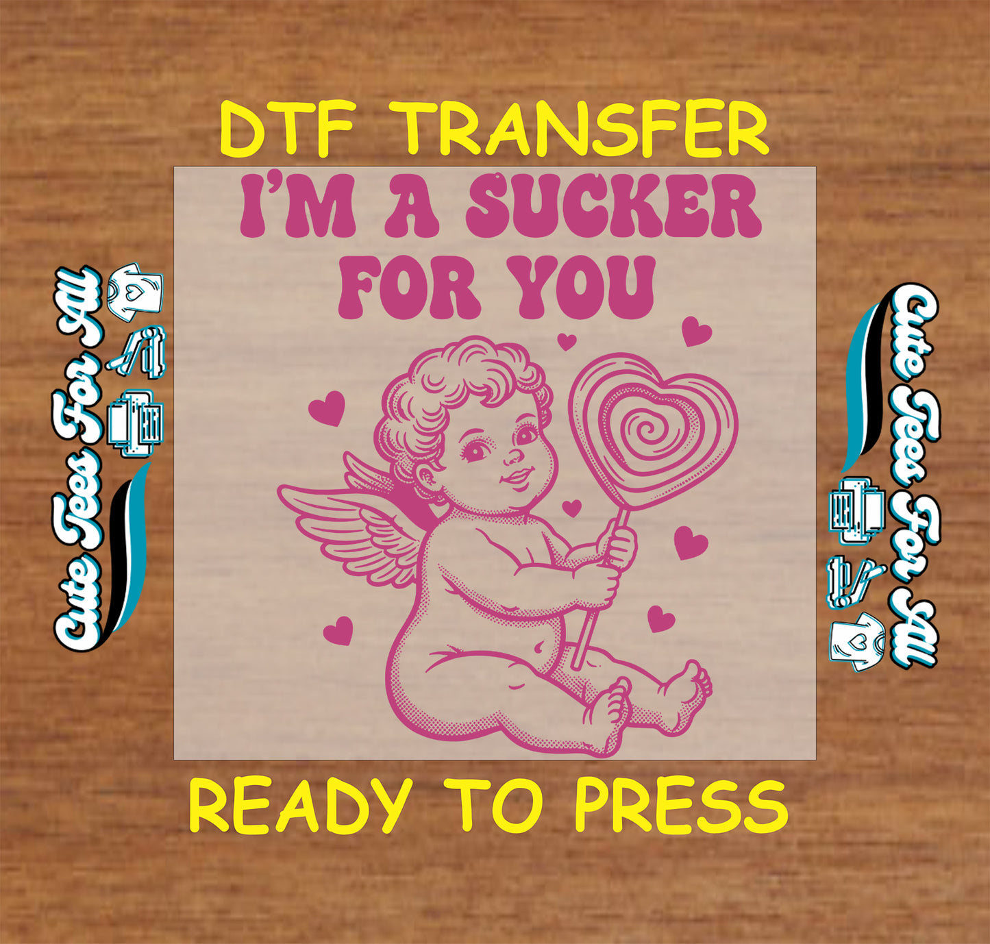 valentine cupid sucker for love ready to press dtf transfer with vintage cherub and heart lollipop iron on heat transfer for diy valentine shirts