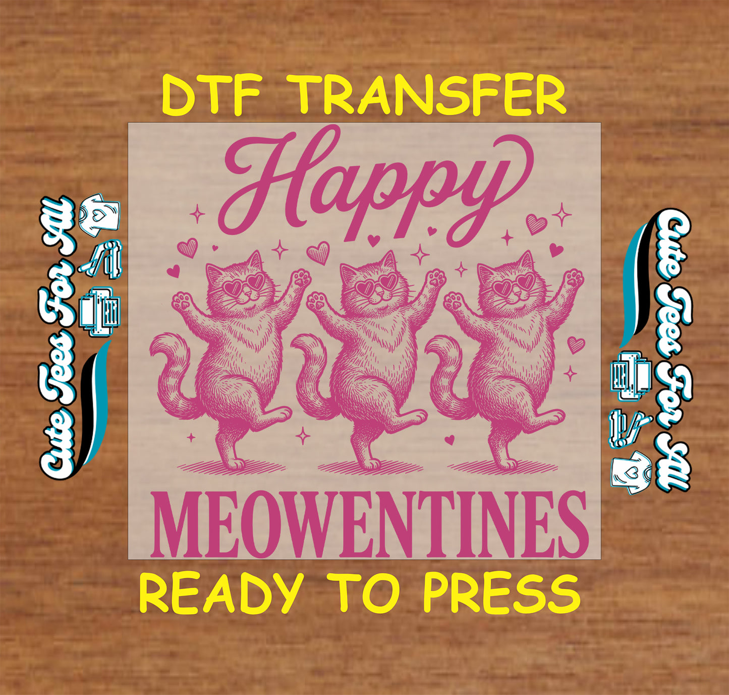 happy meowentines cat ready to press dtf transfer with dancing cats heart glasses iron on heat transfer for diy valentine shirts