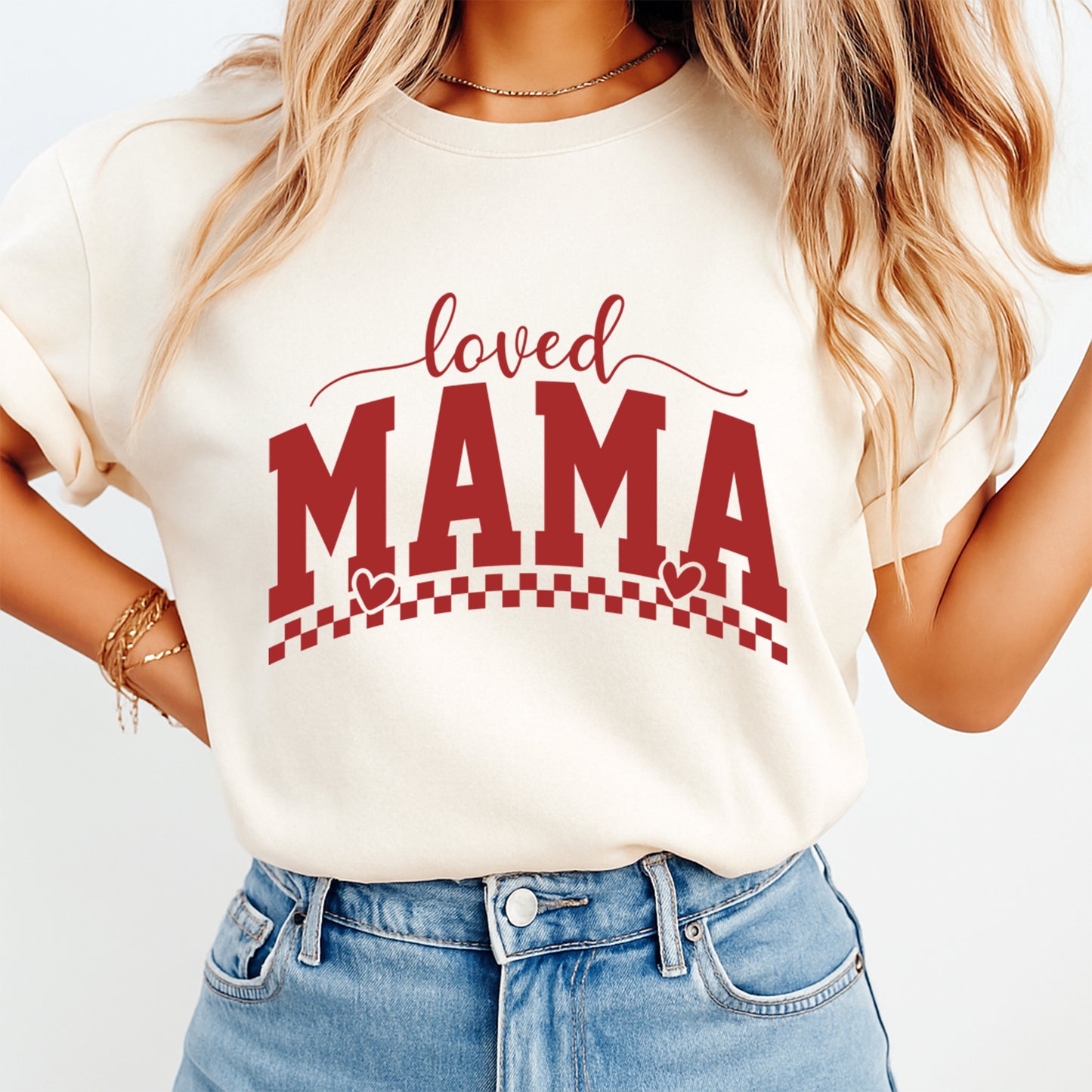 Valentines Loved Mama DTF Transfer – Loved Mama Typography Ready to Press Iron On Heat Transfer for DIY Valentines Shirts 12630