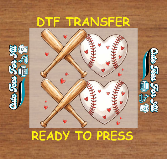 Valentines baseball heart bats ready to press dtf transfer for diy shirts