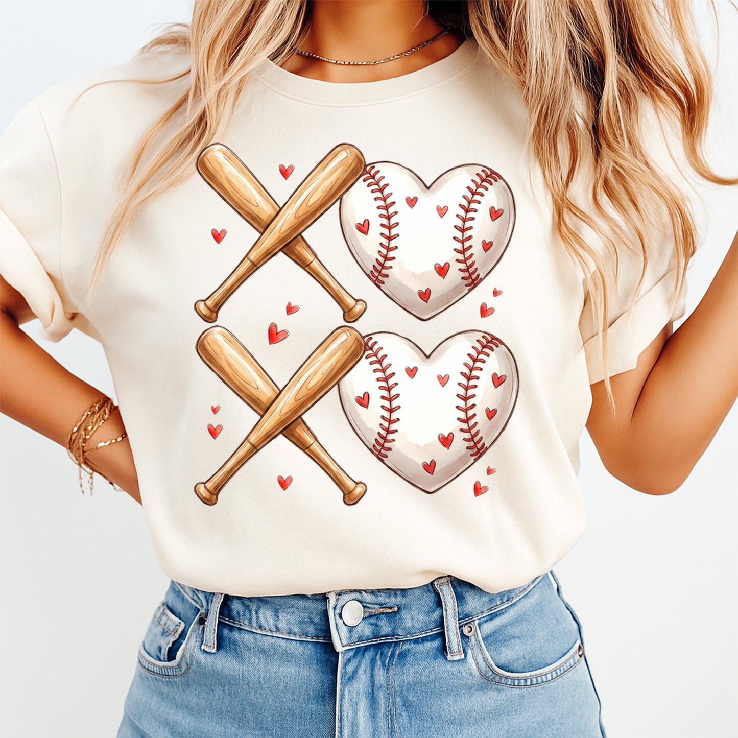 Valentines Baseball DTF Transfer – Heart Baseball Bats Graphic Ready to Press Iron On Heat Transfer DIY Valentines Shirts 12632