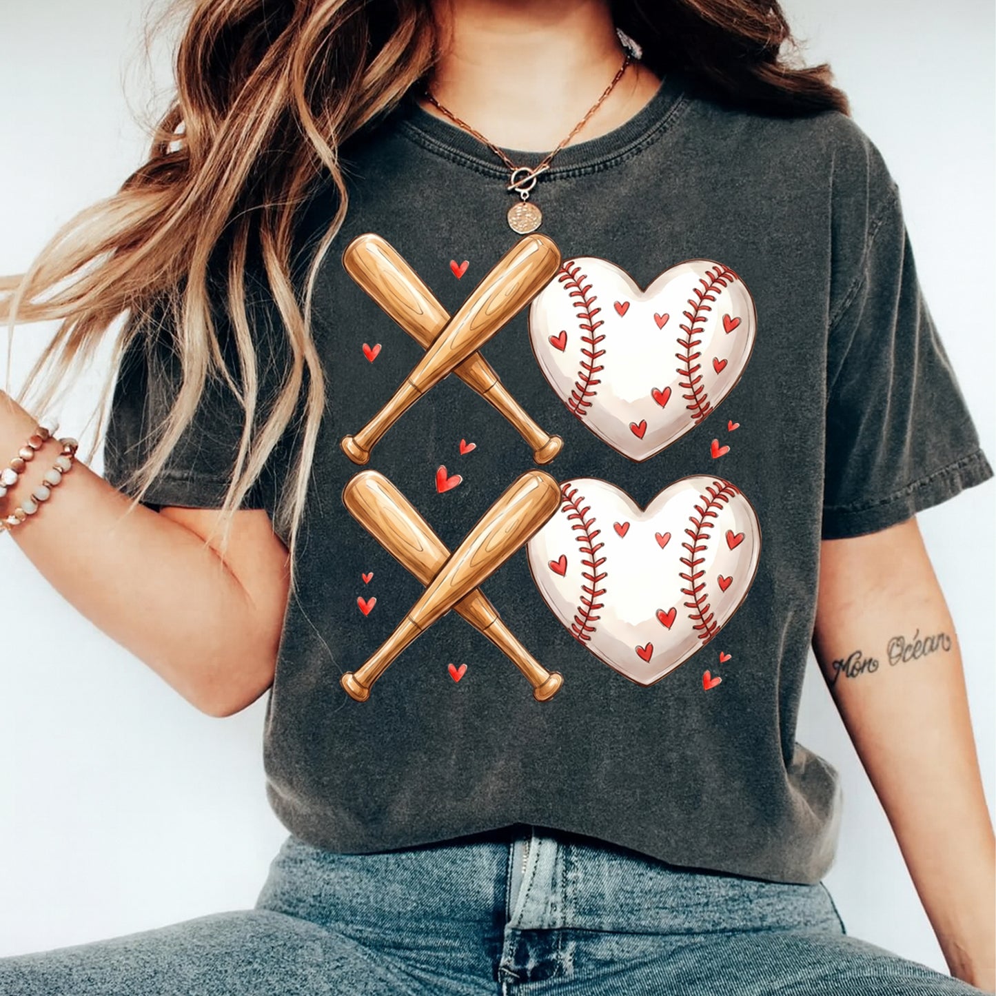 Valentines Baseball DTF Transfer – Heart Baseball Bats Graphic Ready to Press Iron On Heat Transfer DIY Valentines Shirts 12632