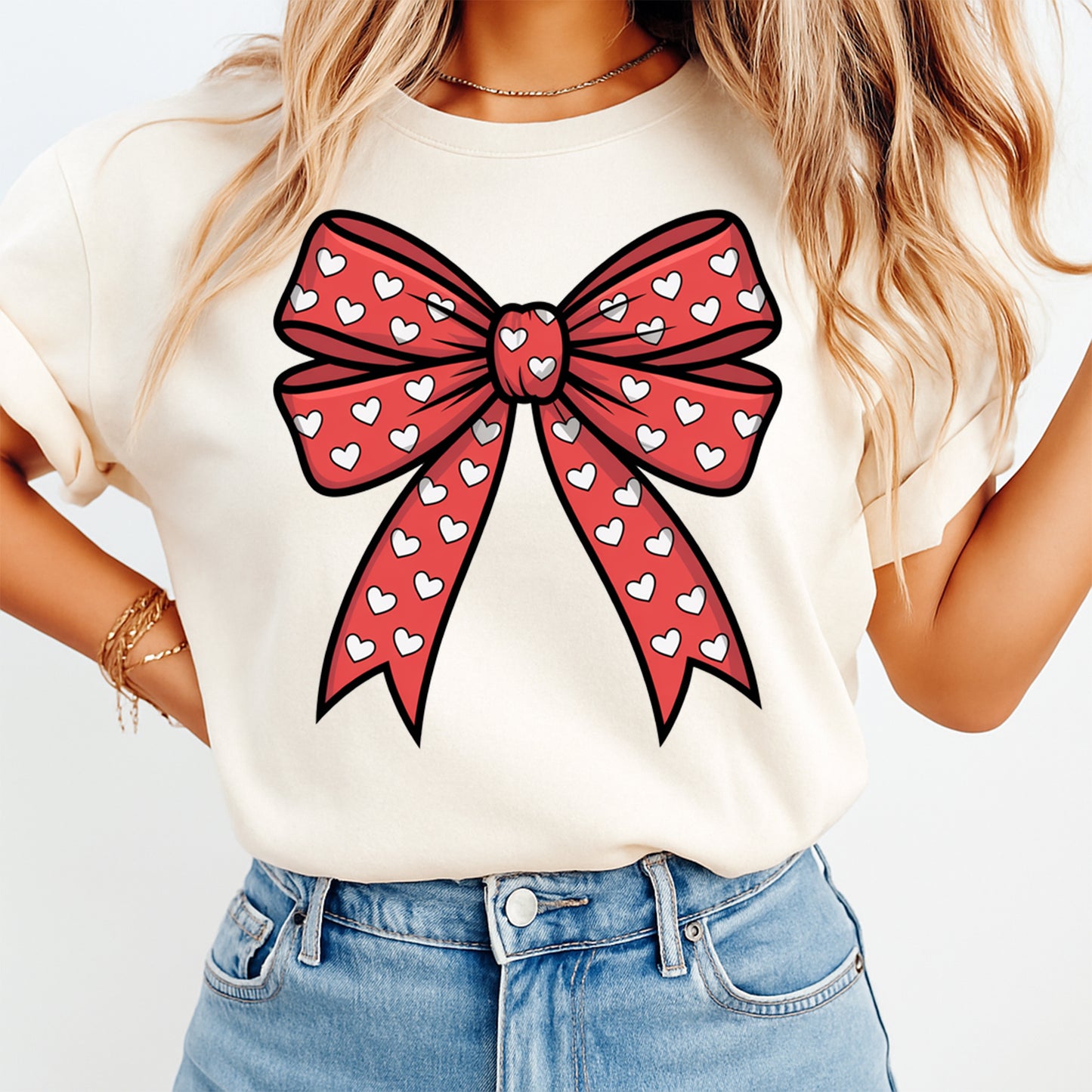 Valentine DTF Transfer – Heart Bow Ribbon Ready to Press Iron On Heat Transfer DIY Valentine Shirts 12634