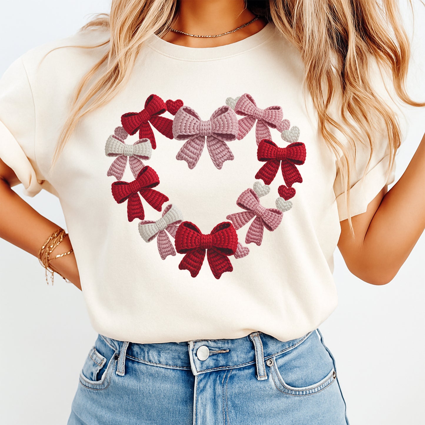 Valentines Bow Wreath DTF Transfer – Ready to Press Iron On Heat Transfer for DIY Valentines Shirts 12635