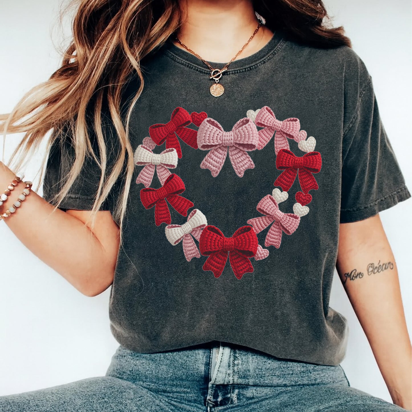 Valentines Bow Wreath DTF Transfer – Ready to Press Iron On Heat Transfer for DIY Valentines Shirts 12635